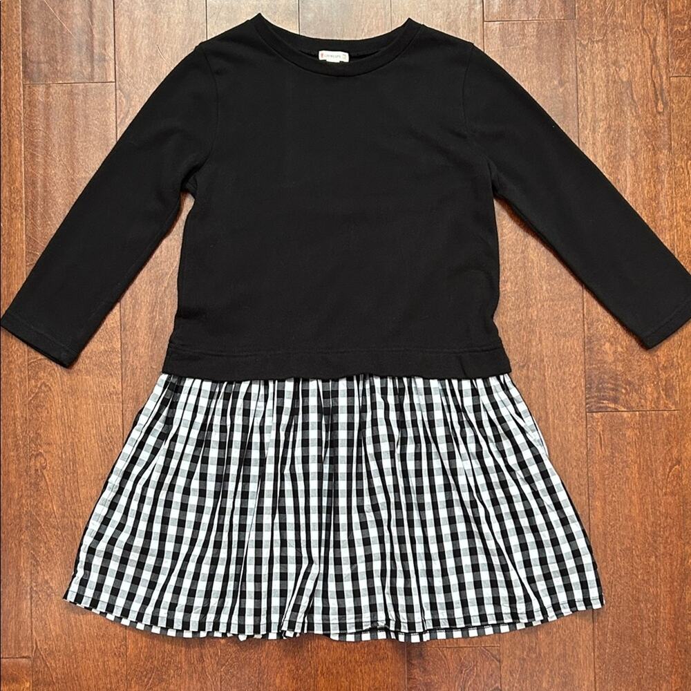 Crewcuts Black Top with Checkered Skirt Kids Dress, Boxy Fit Size 14